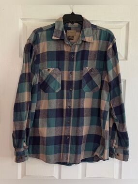 C.E. Schmidt Workwear Thick Flannel Plaid Button Up Shirt Pockets Men's LG Blue